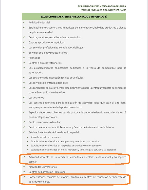 excepciones cierre 18h - Licencias de actividad y COVID-19