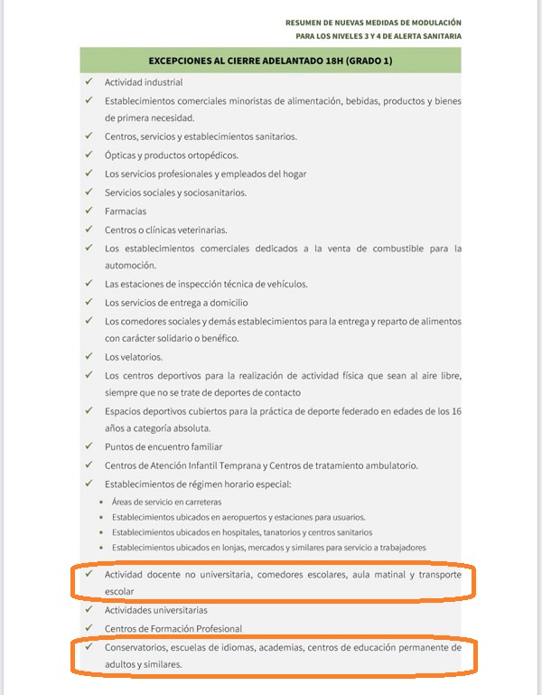 excepciones cierre 18h - Licencias de actividad y COVID-19