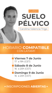 Horario curso online suelo pélvico impartido por Carolina Valencia para FuentePilates en junio 2024